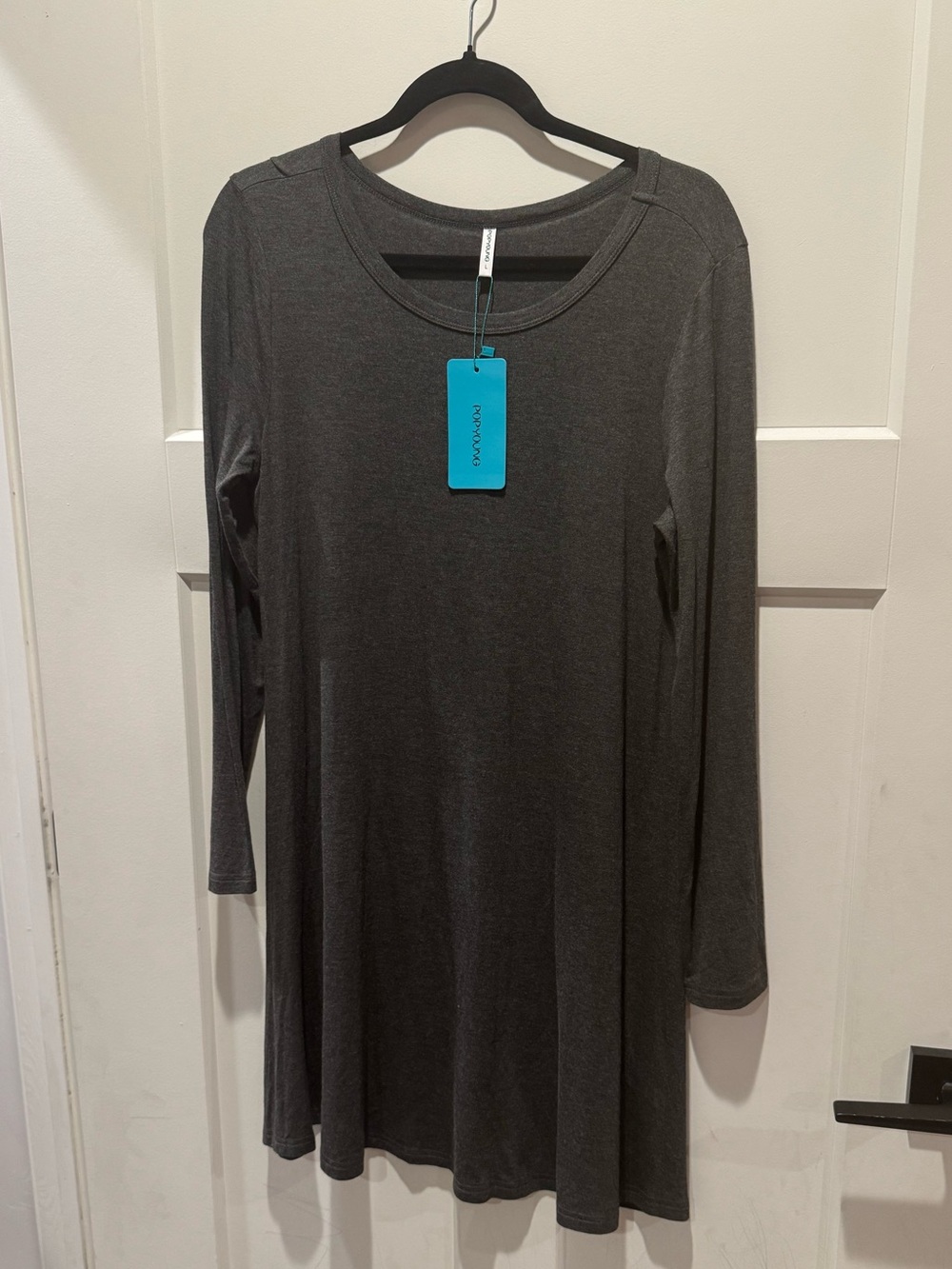 NWT Women's Long Sleeve Swing Tee Dress - Charcoal Gray